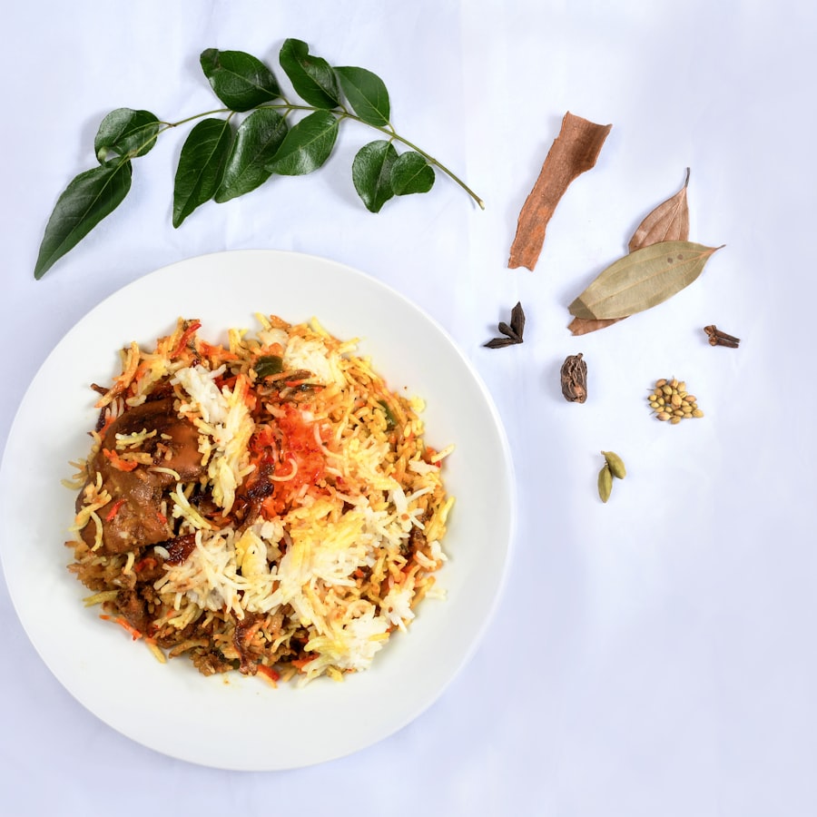 Vegetable biryani served with raita